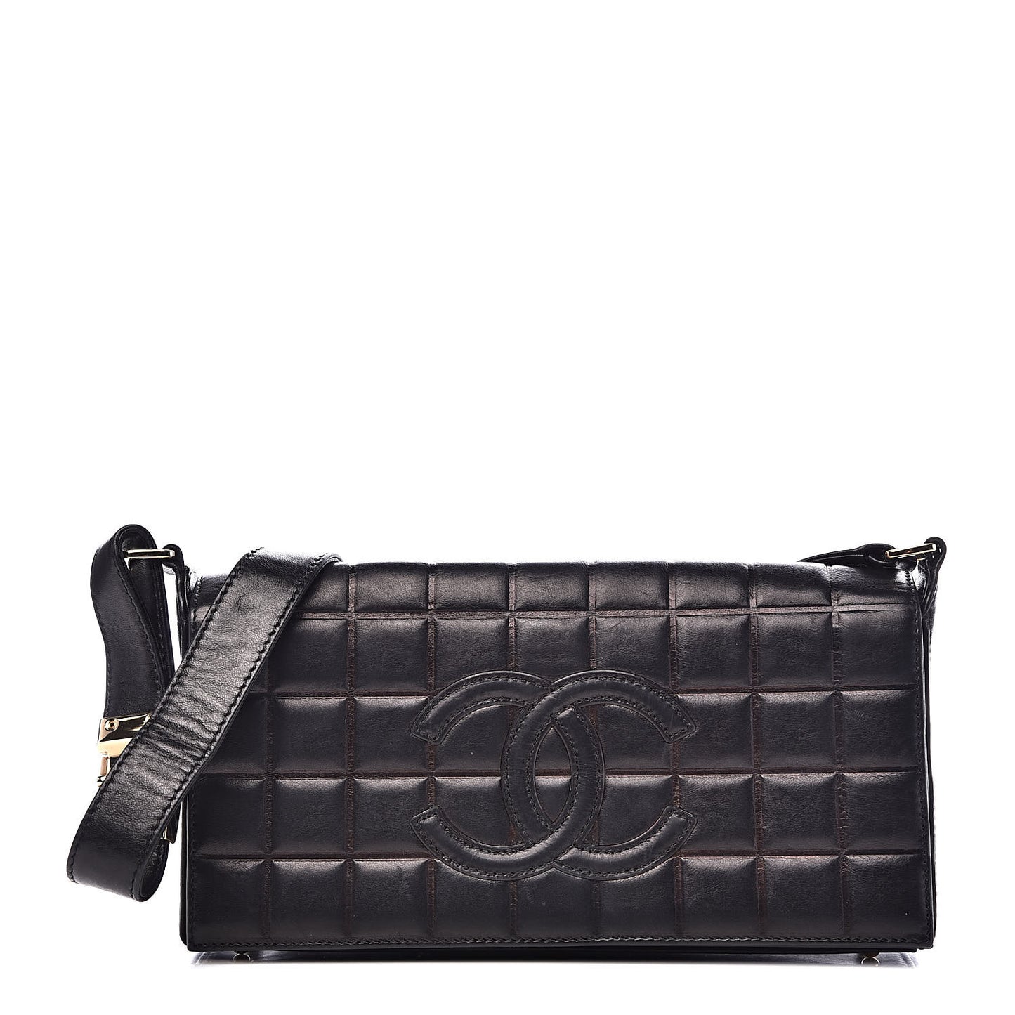 Lambskin Quilted CC Chocolate Bar Flap Black