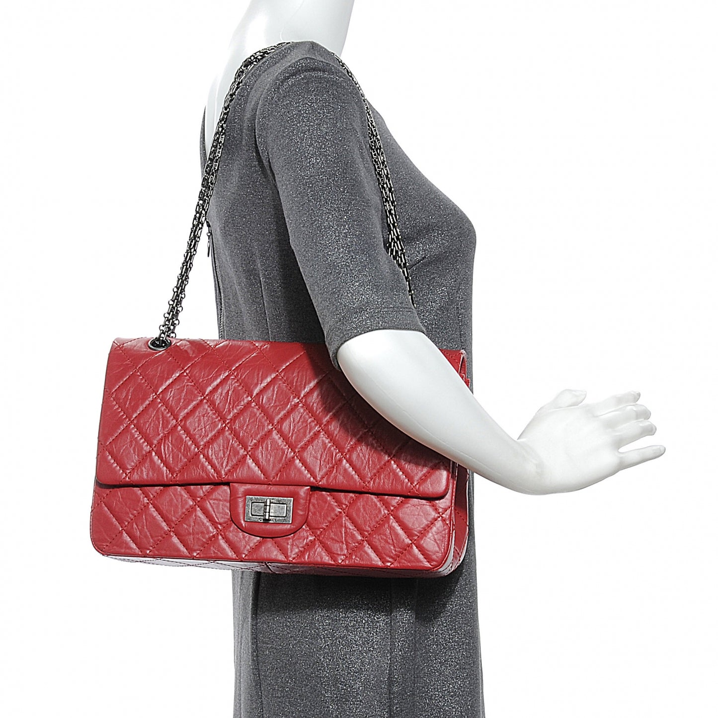 Aged Calfskin Quilted 2.55 Reissue 227 Flap Red