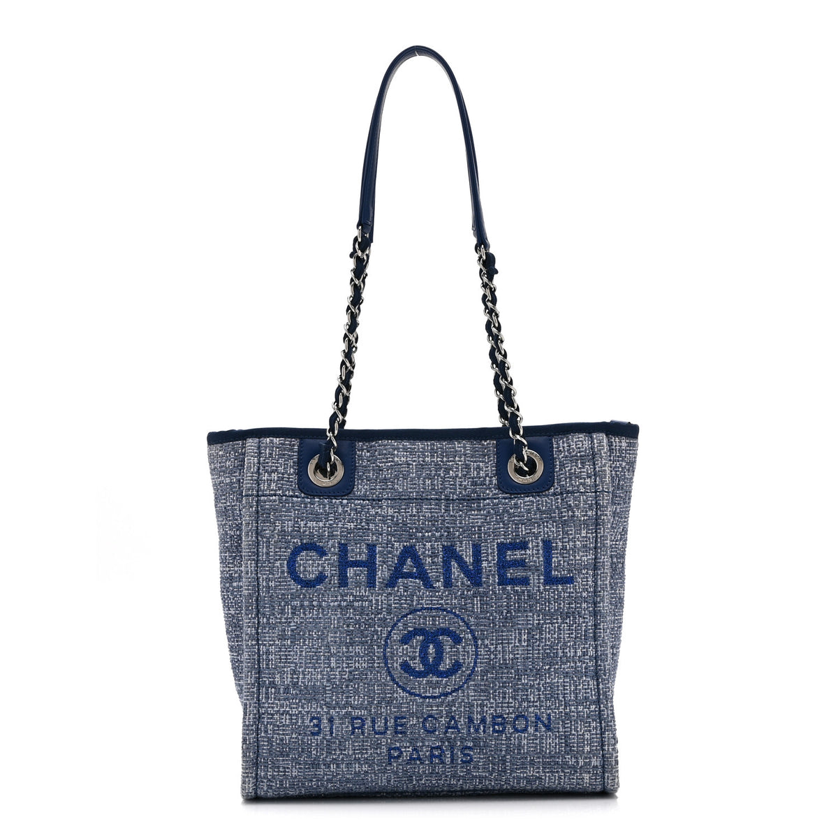 Woven Straw Raffia Mini Deauville Tote Blue