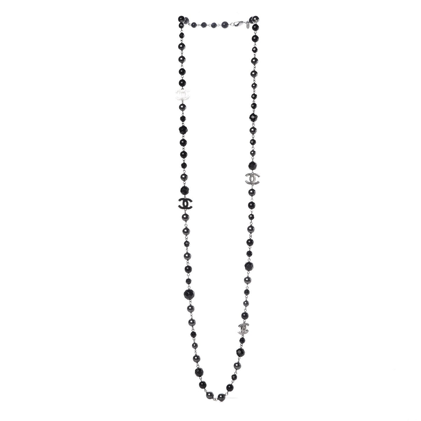 Ruthenium Beaded CC Long Necklace Black