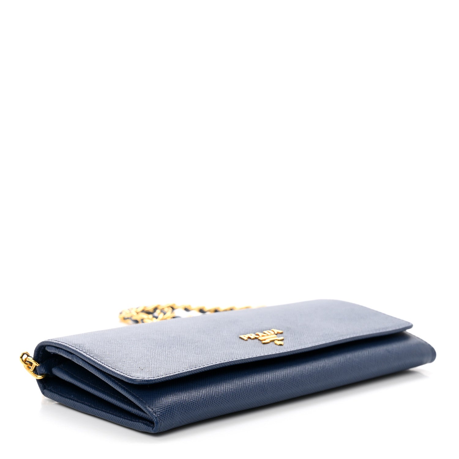 Prada Saffiano Metal Oro Chain Wallet Bleutte 4 of 7
