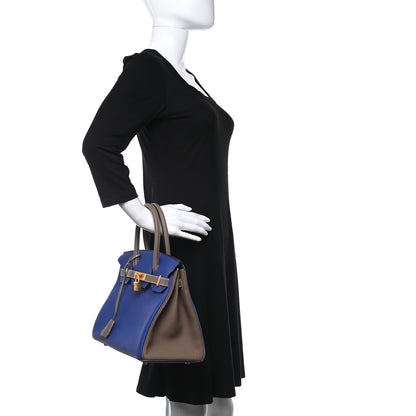 Hermes Togo Bi-Color Horseshoe Birkin 30 Bleu Electrique Etoupe 2 of 13