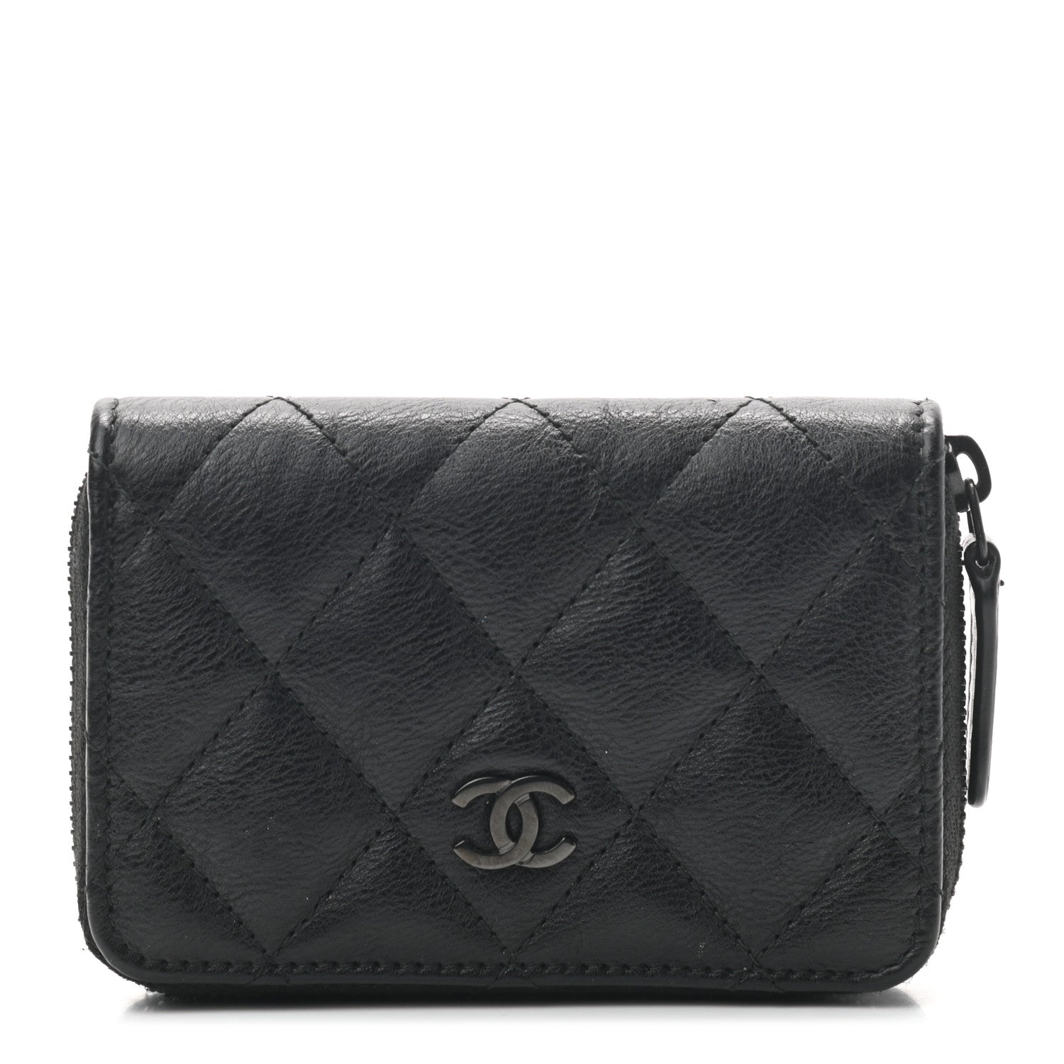Chanel Aged Calfskin Quilted Zip Coin Purse So Black 1 of 7