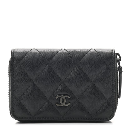 Chanel Aged Calfskin Quilted Zip Coin Purse So Black 1 of 7