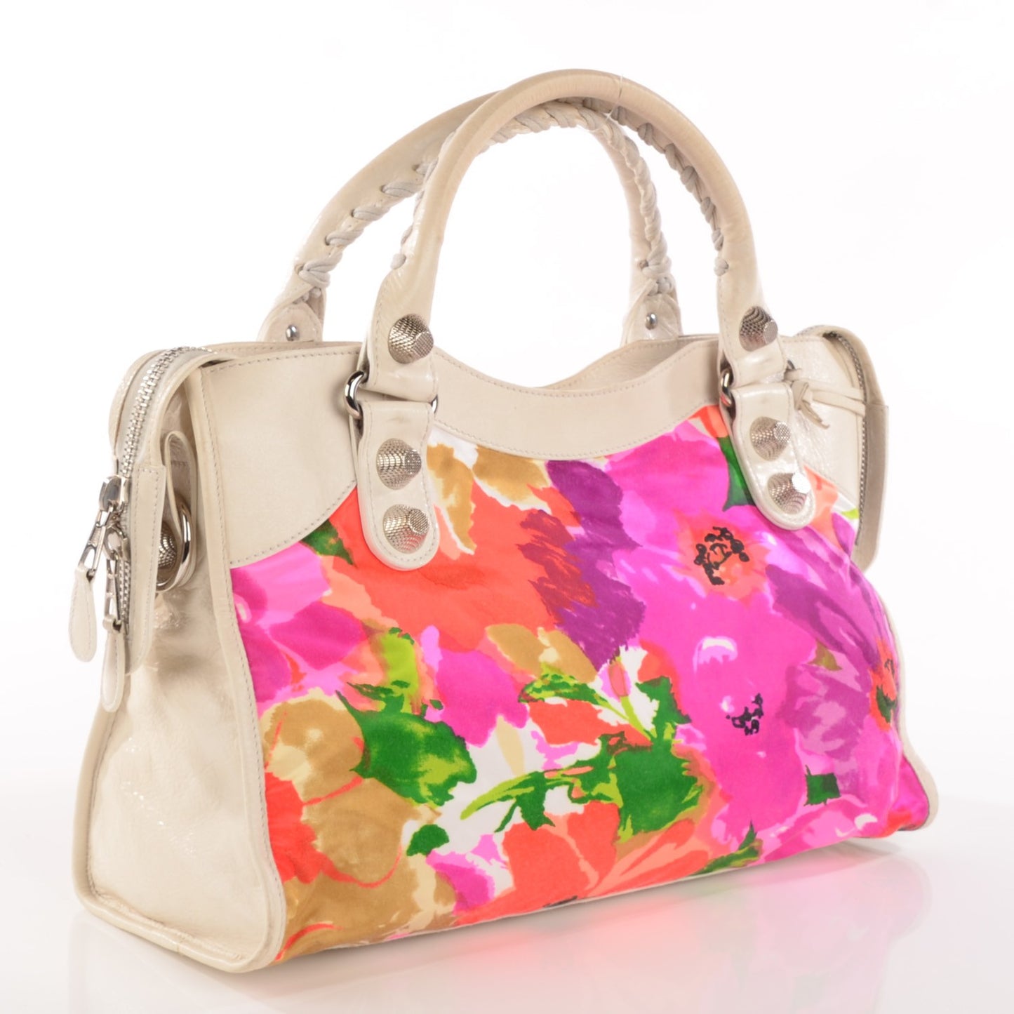Agneau Canvas Floral Giant 21 Silver Hardware City White