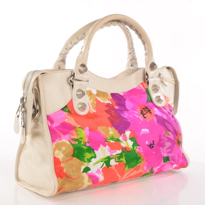 Balenciaga Agneau Canvas Floral Giant 21 Silver Hardware City White 3 of 12