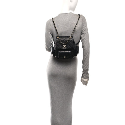 Chanel Shiny Caviar Quilted Small Pockets Drawstring Backpack Black 2 of 10