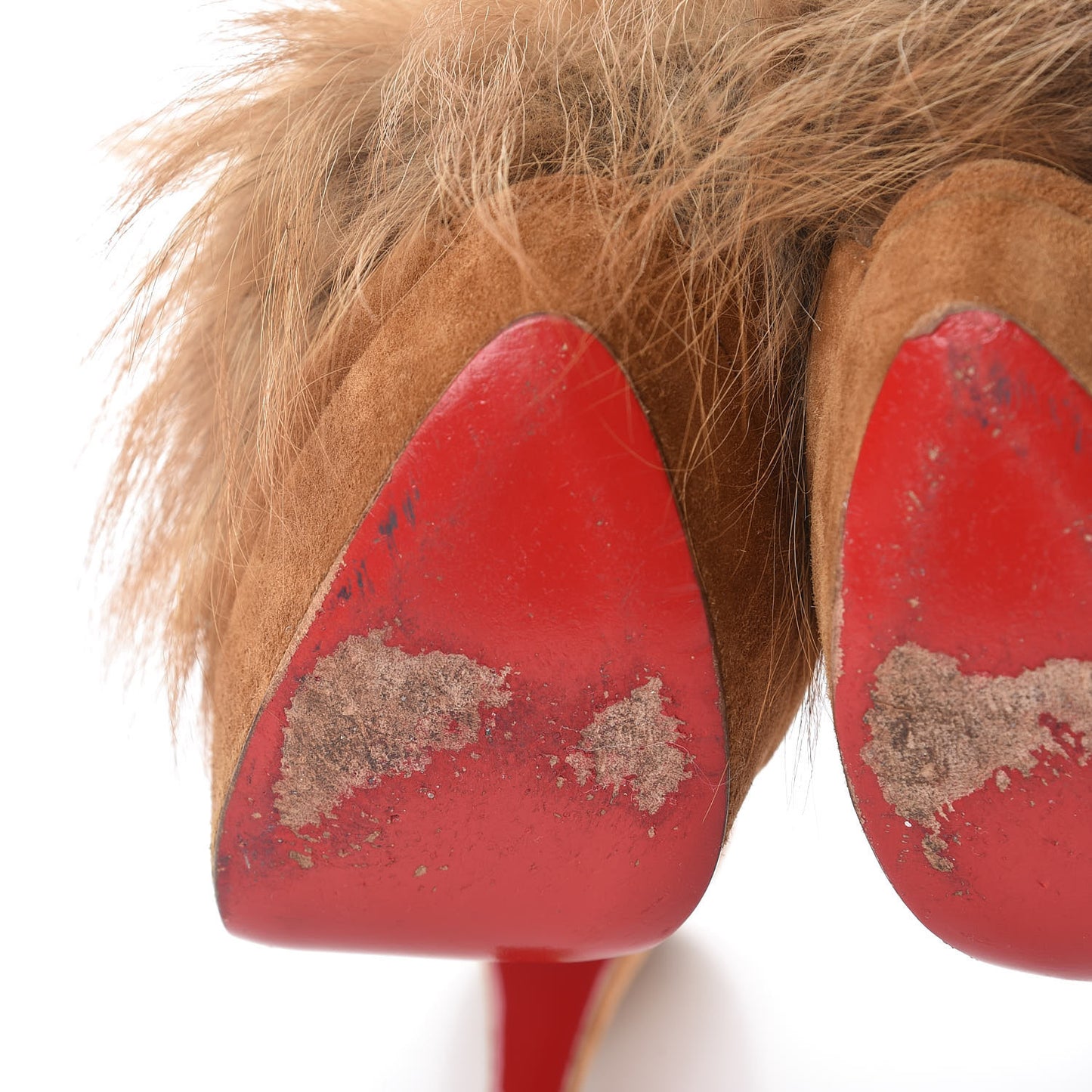 Suede Fox Fur Splash 150 Pumps 41.5 Camel