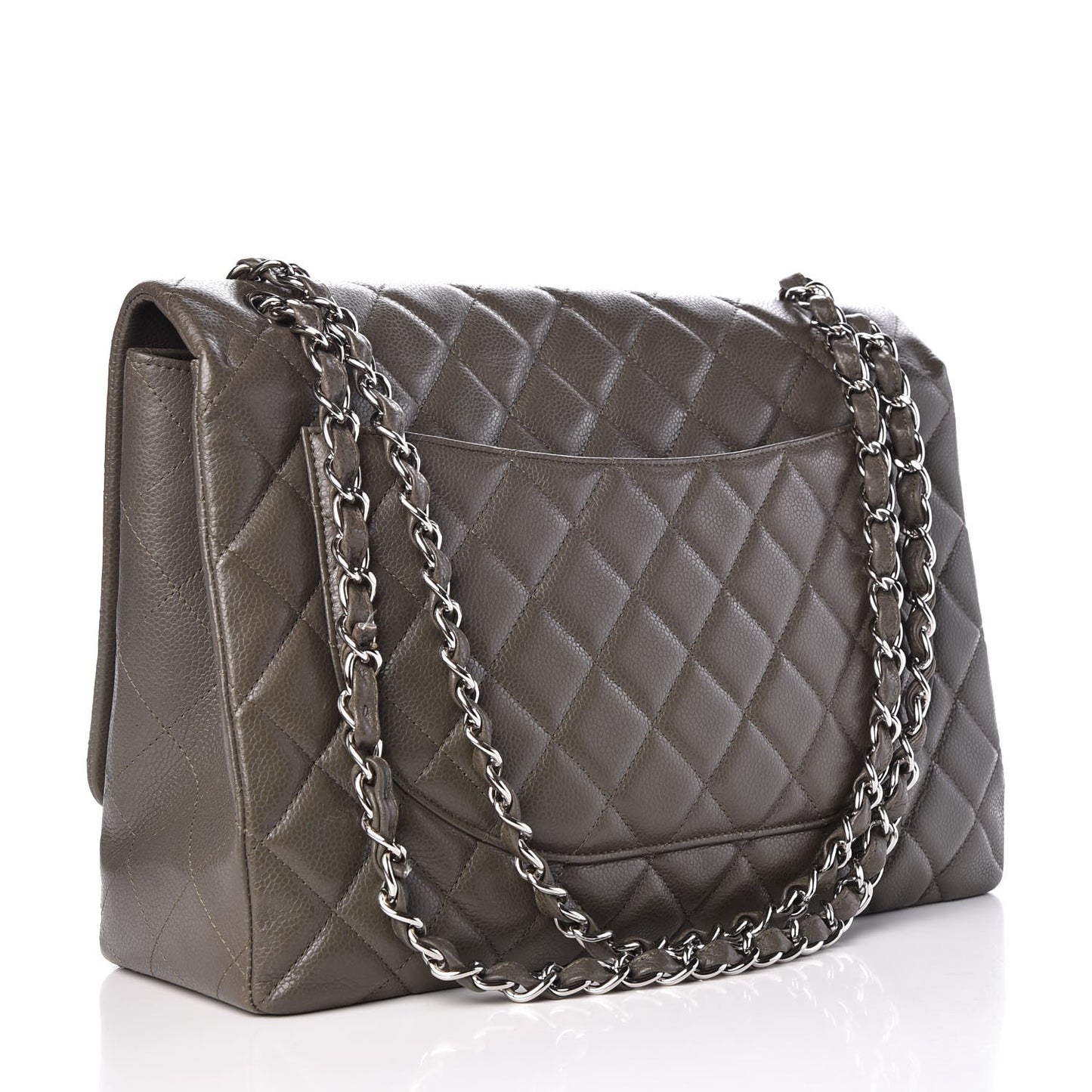 Caviar Quilted Maxi Single Flap Grey