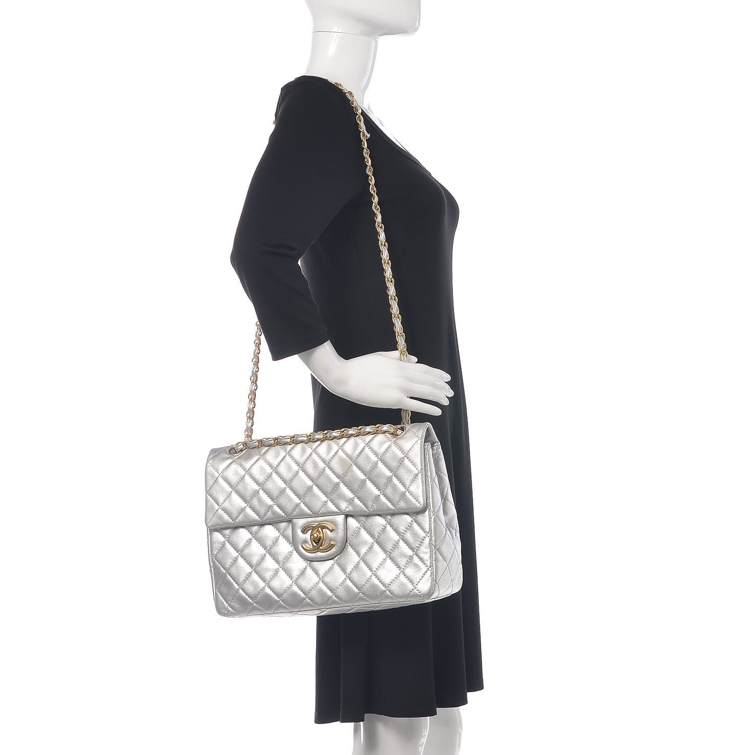 Chanel Metallic Lambskin Quilted Maxi Single Flap Silver 2 of 10