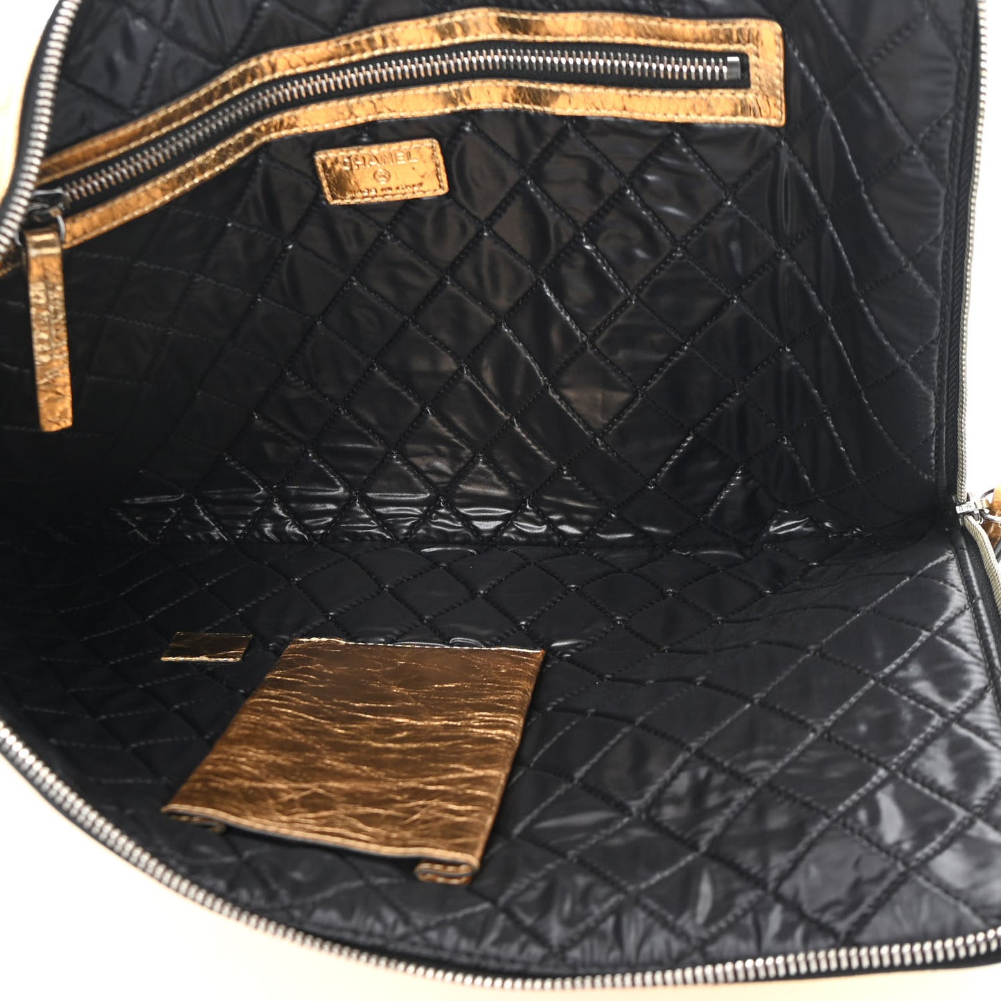 Metallic Lambskin Large Pouch Clutch Gold