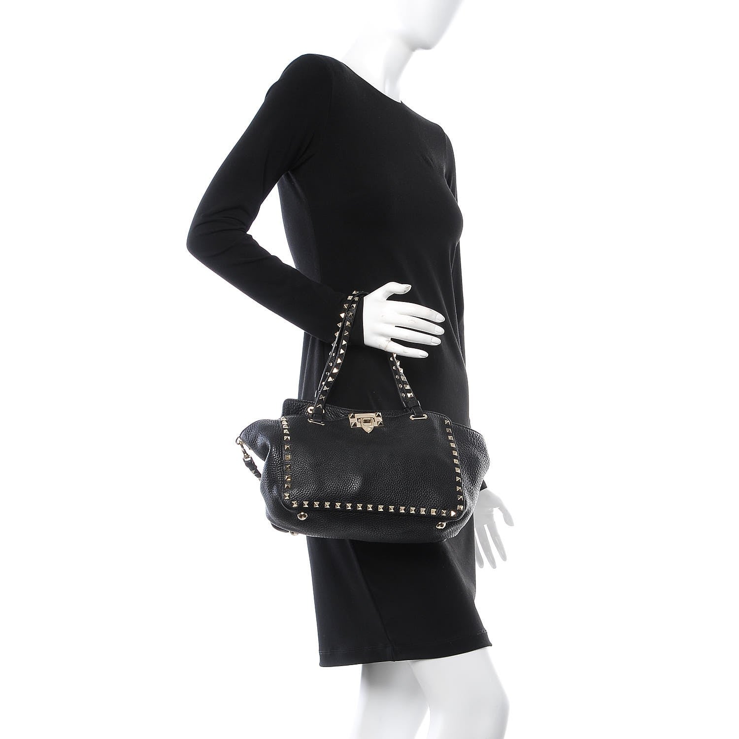 Valentino Garavani Grained Calfskin Small Rockstud Tote Black 2 of 8