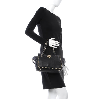 Valentino Garavani Grained Calfskin Small Rockstud Tote Black 2 of 8