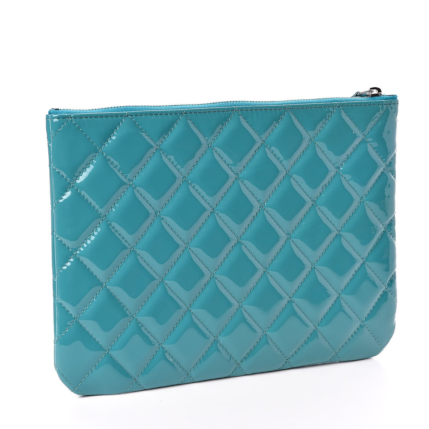 Patent Calfskin Quilted Medium Cosmetic Case Blue
