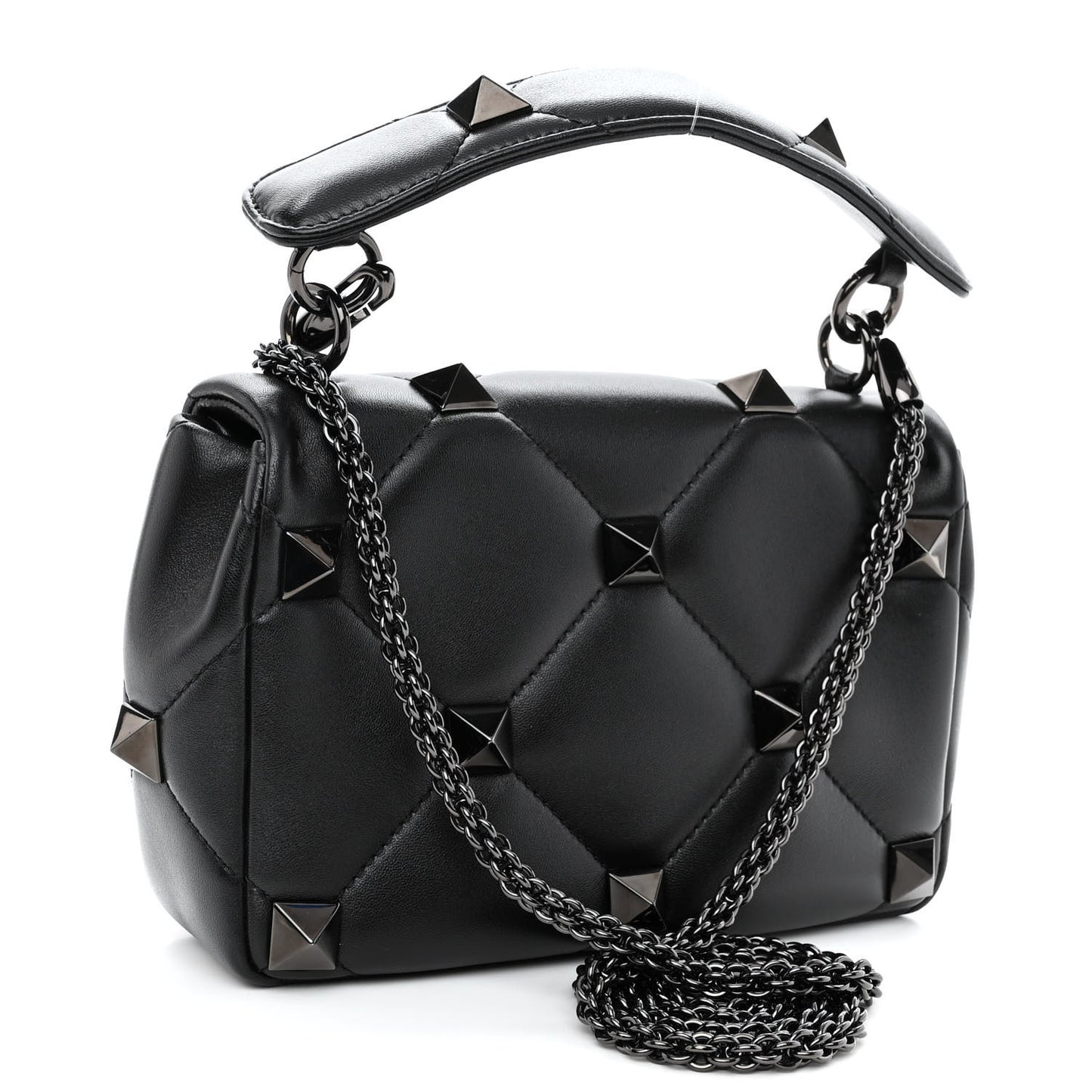Nappa Monochrome Medium Roman Stud Shoulder Bag Black