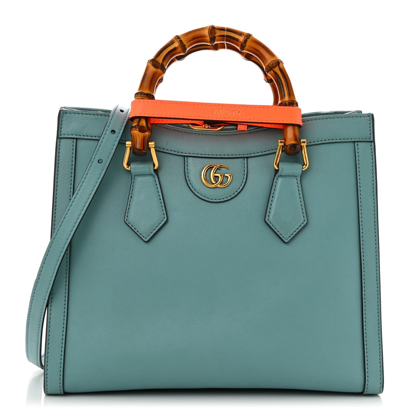Wonka Grain Calfskin Small Diana Tote Bag Dusty Azure Orange Fluo