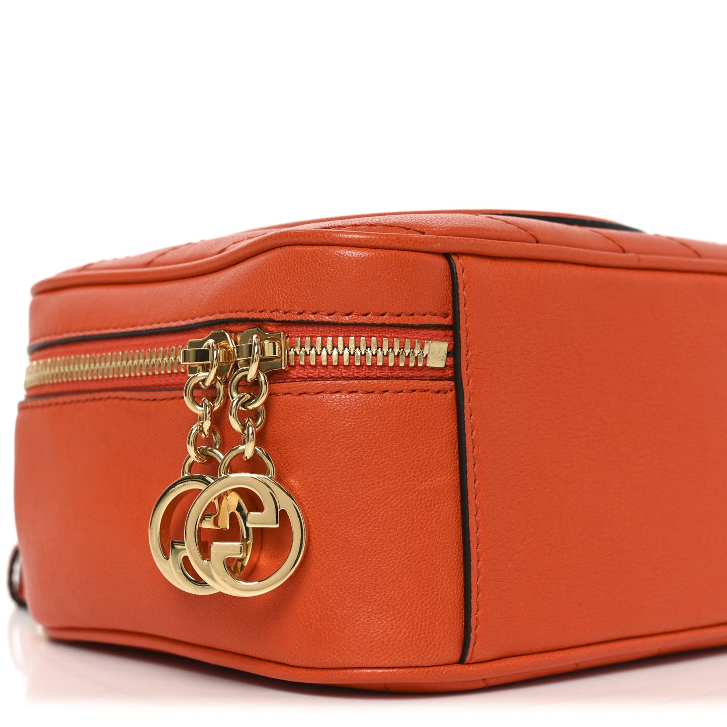 Sakai Be Green Calfskin Diagonal Stitched Blondie Top Handle Bag Orange