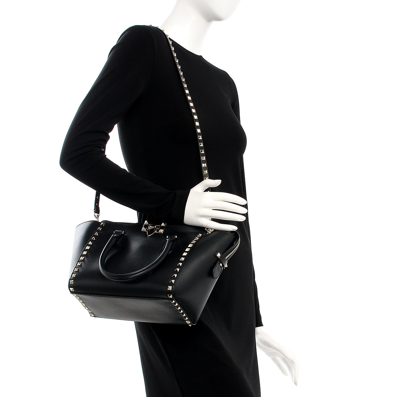Valentino Garavani Vitello Small Rockstud Double Handle Tote Black 2 of 7