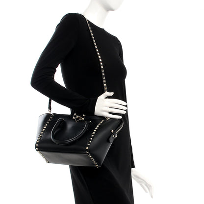 Valentino Garavani Vitello Small Rockstud Double Handle Tote Black 2 of 7