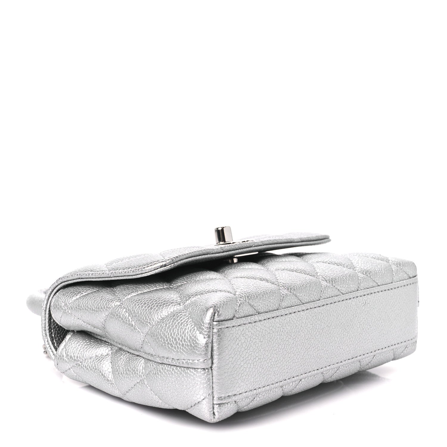 Chanel Metallic Caviar Quilted Coco Handle Clutch With Chain Silver 4 of 11