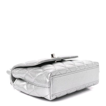 Chanel Metallic Caviar Quilted Coco Handle Clutch With Chain Silver 4 of 11