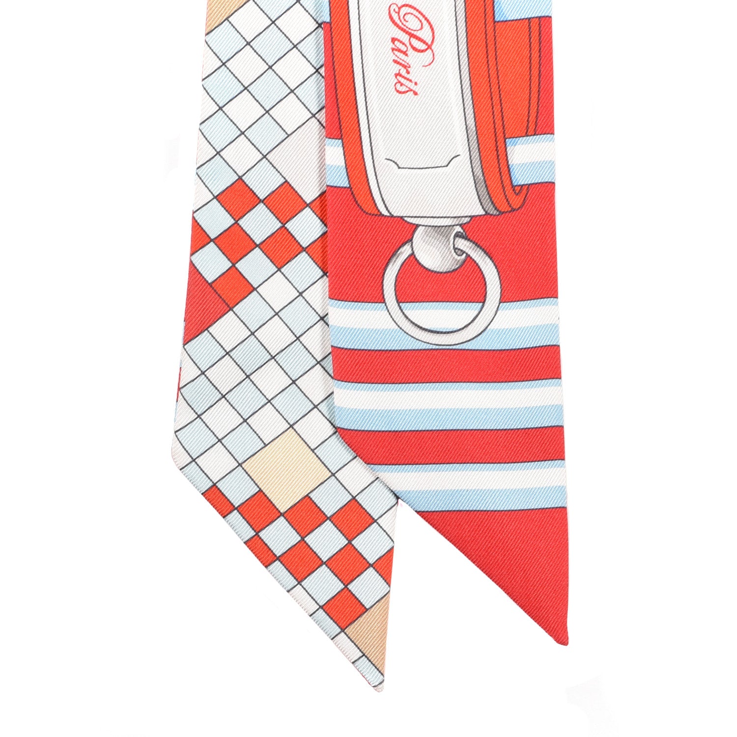 Hermes Silk Colliers De Chiens Remix Twilly Rouge Ciel Gris Perle 2 of 4
