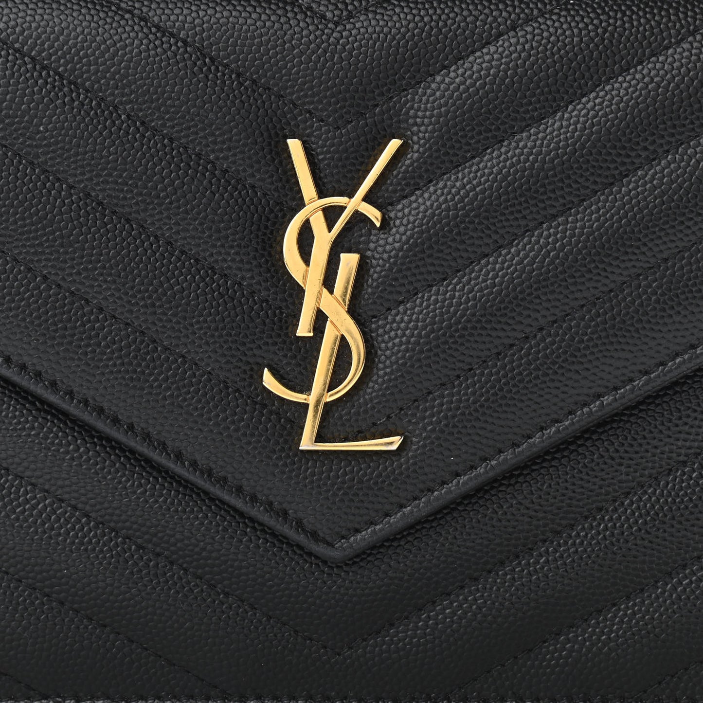 Grain De Poudre Matelasse Chevron Monogram Envelope Chain Wallet Black