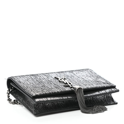 Saint Laurent Metallic Suede Classic Monogram Kate Tassel Chain Wallet Black Silver 4 of 8