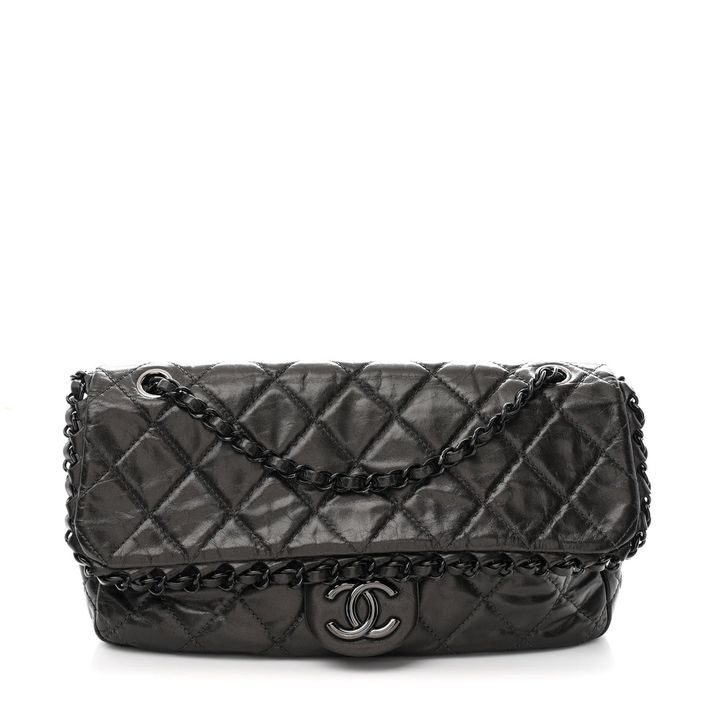 Metallic Calfskin Quilted Medium Chain Me Flap Grey