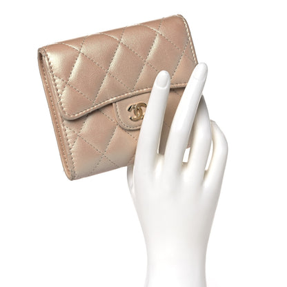Chanel Iridescent Calfskin Quilted Compact Flap Wallet Beige 2 of 11