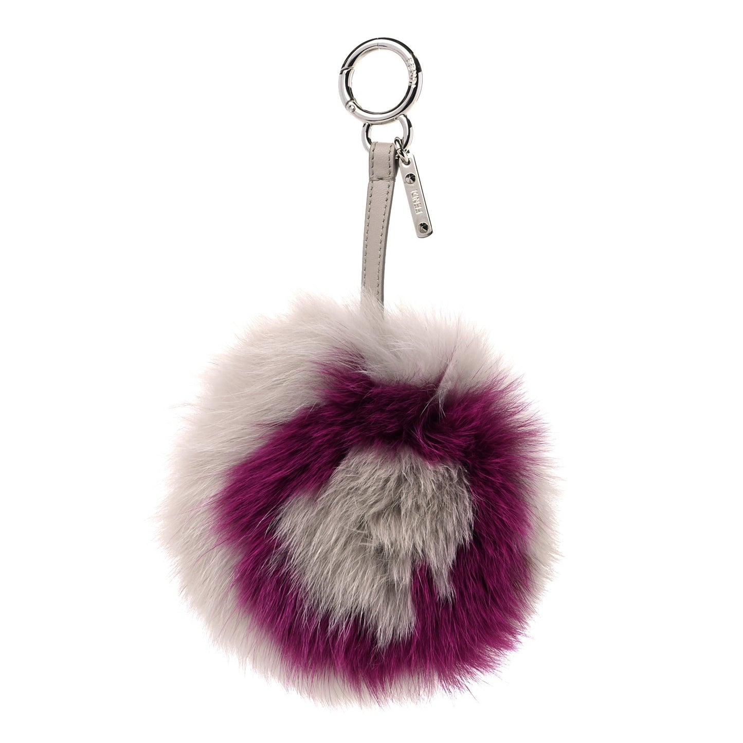 Fox Fur Shiny Nappa Bi-Color Q ABCharm Bag Charm Grey Purple
