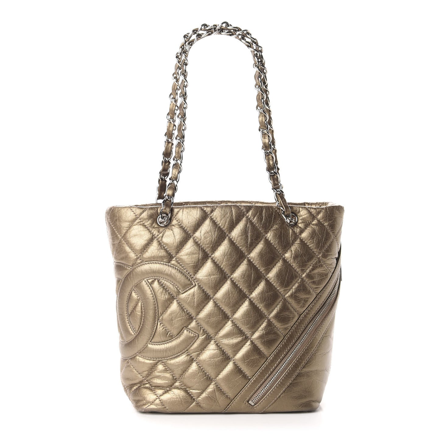 Metallic Aged Calfskin Quilted Medium Cotton Club Tote Bronze