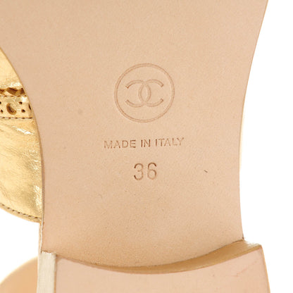 Chanel Metallic Calfskin Suede CC Brogue Lace Up Ankle Strap Oxford Sandals 36 Gold Black 7 of 8