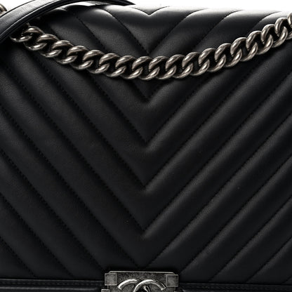 Chanel Calfskin Chevron Quilted Large Boy Flap Black 7 of 10