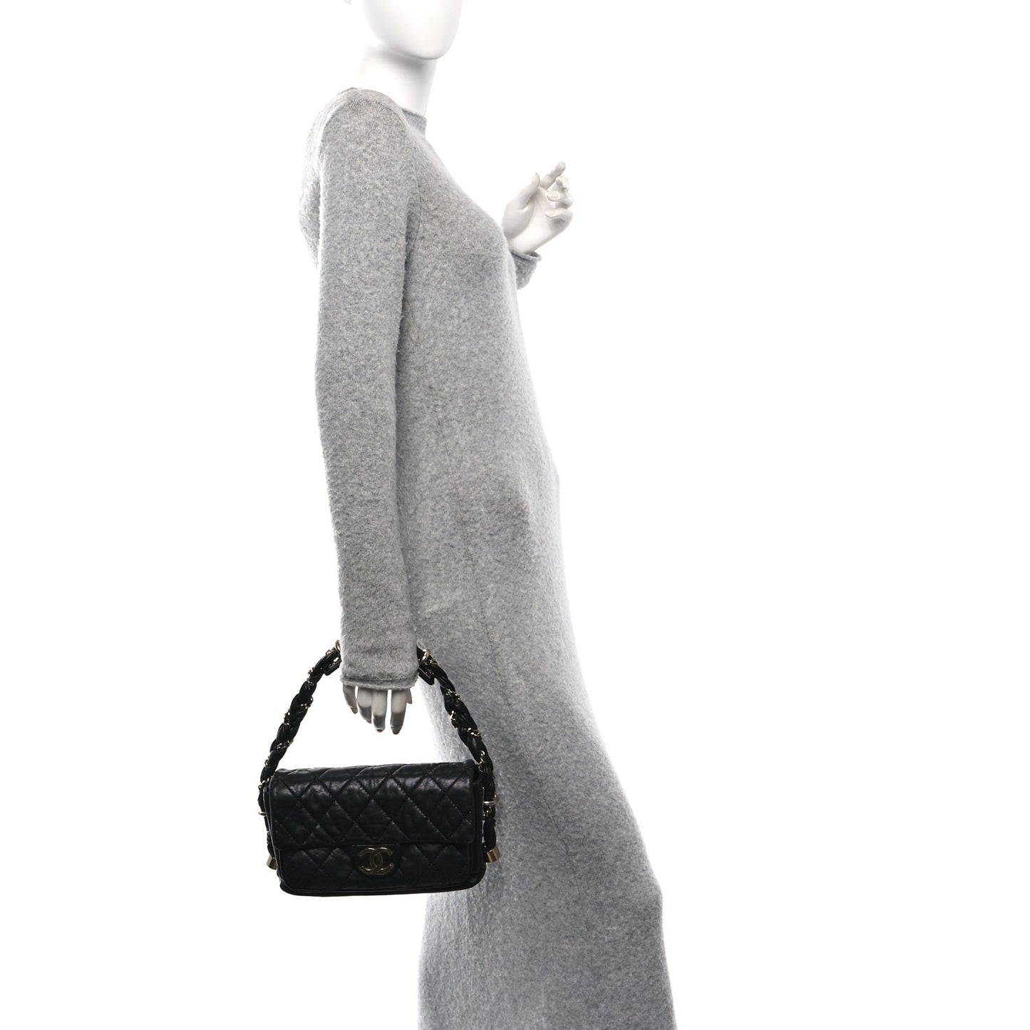 Lambskin Small Lady Braid Flap Black