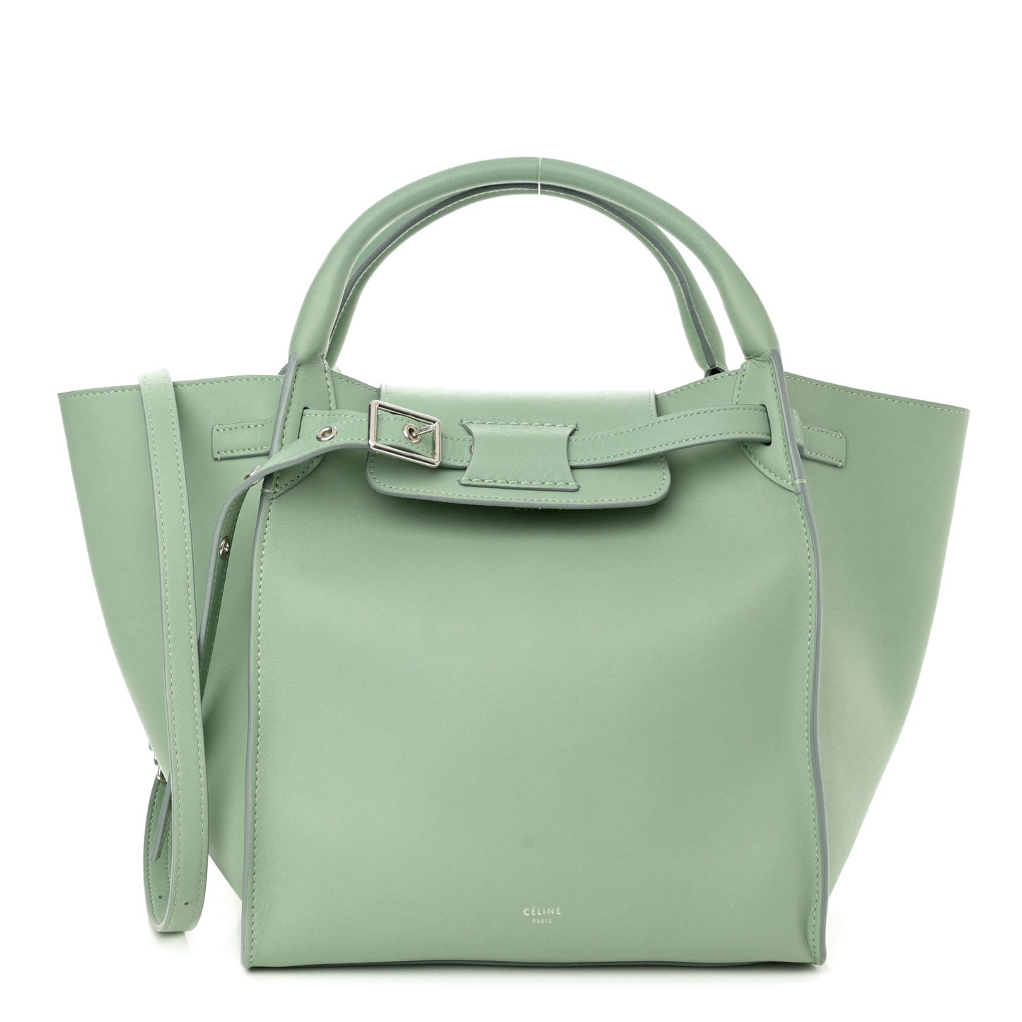 Supple Grained Calfskin Long Strap Small Big Bag Almond