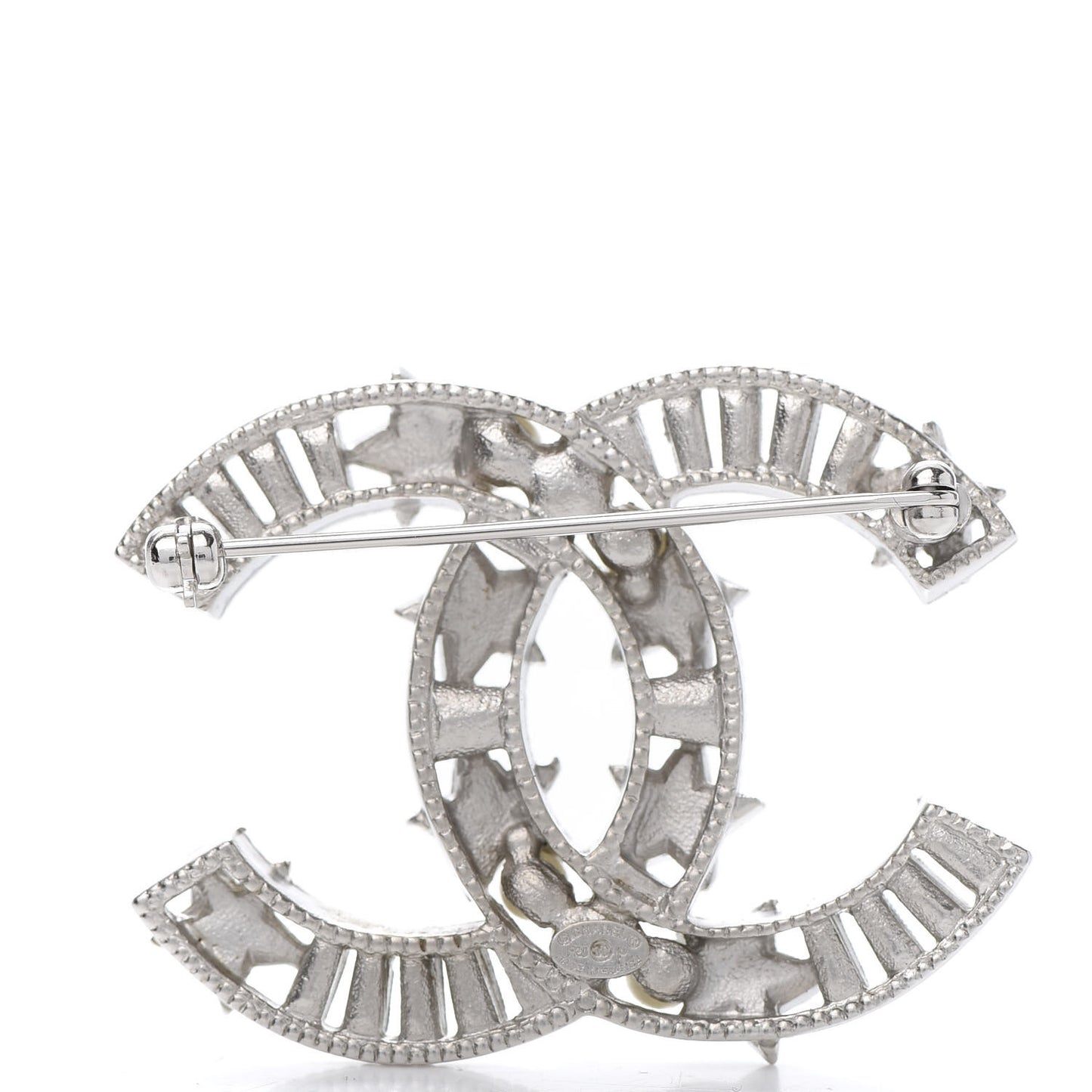 Crystal Pearl CC Star Coco Flapper Brooch Silver