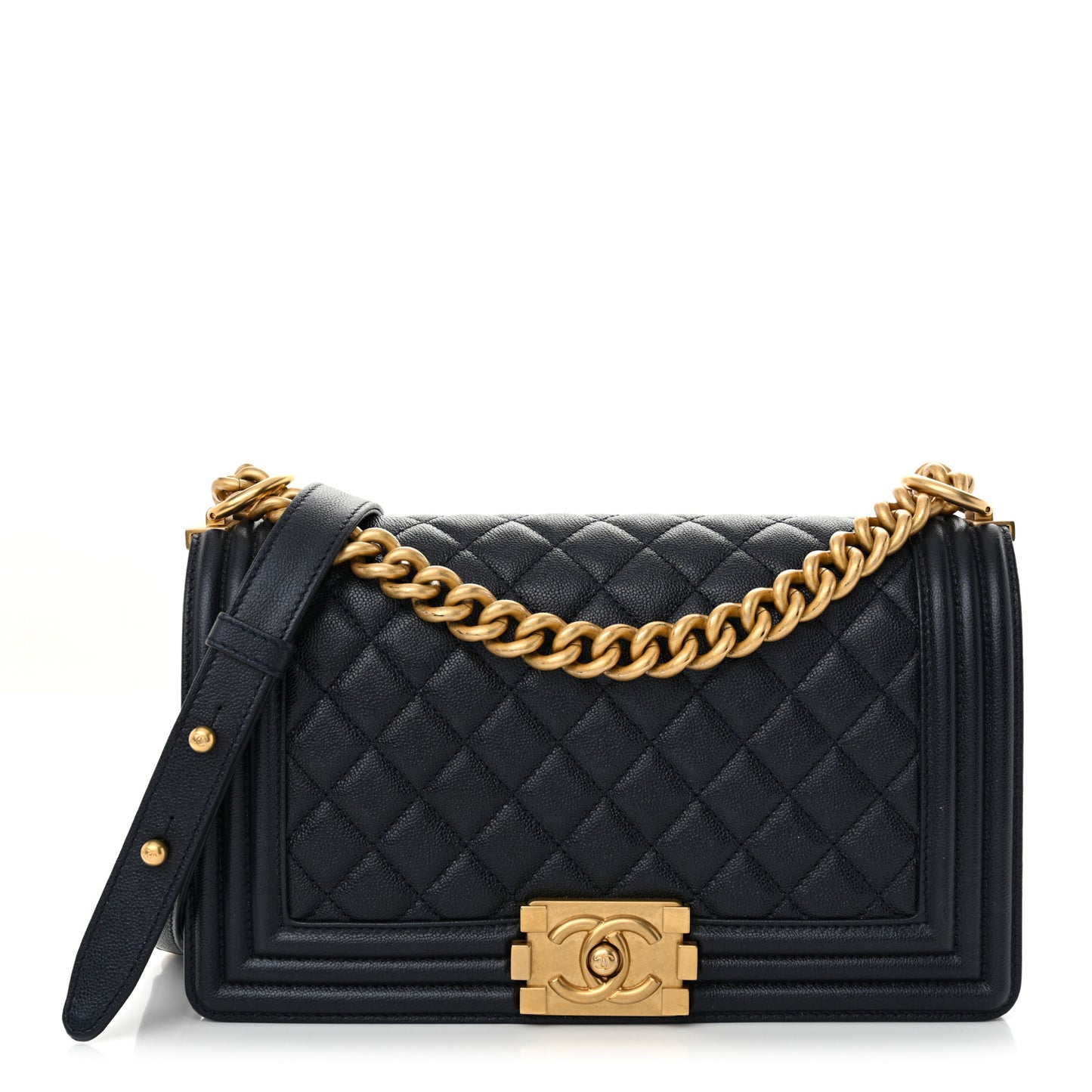Caviar Quilted Medium Boy Flap Navy