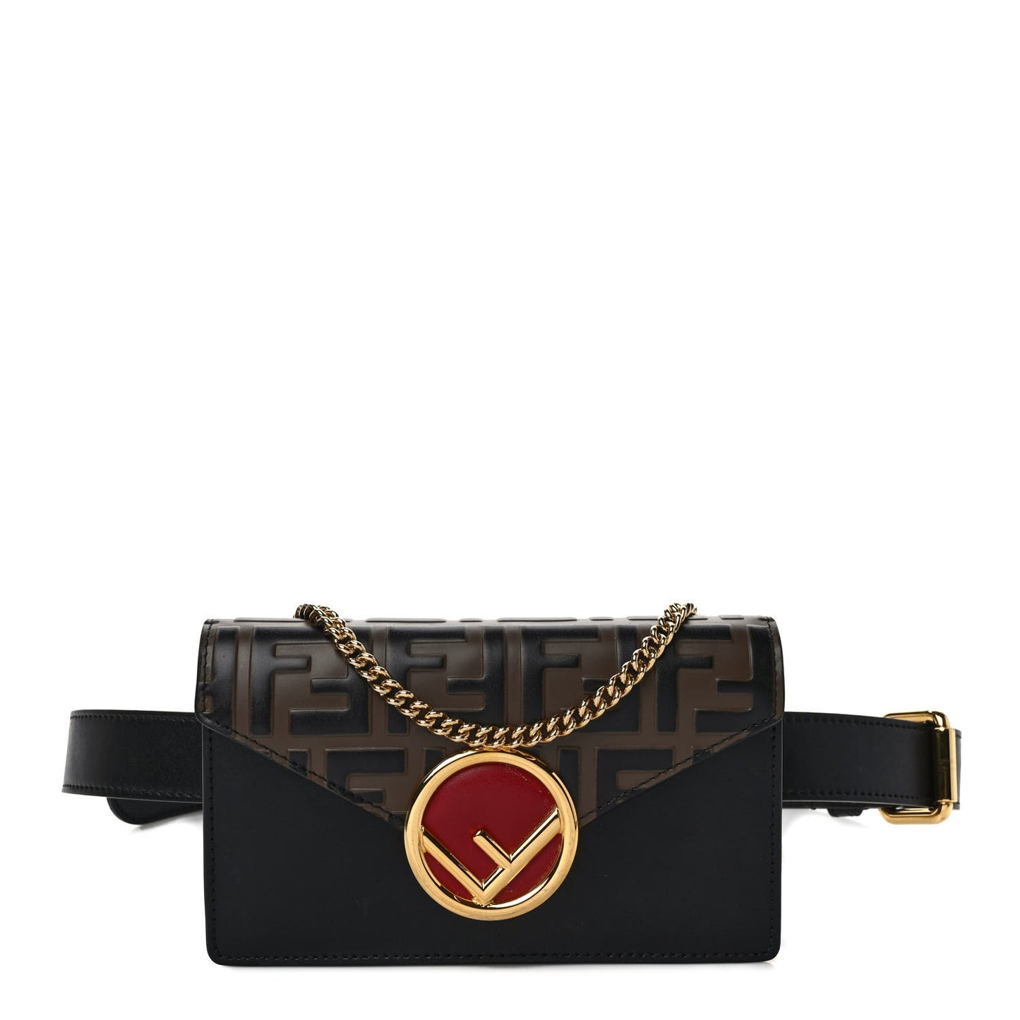 Vitello Liberty F is Fendi Bi-Color FF 1974 Embossed Envelope Belt Bag Maya Black