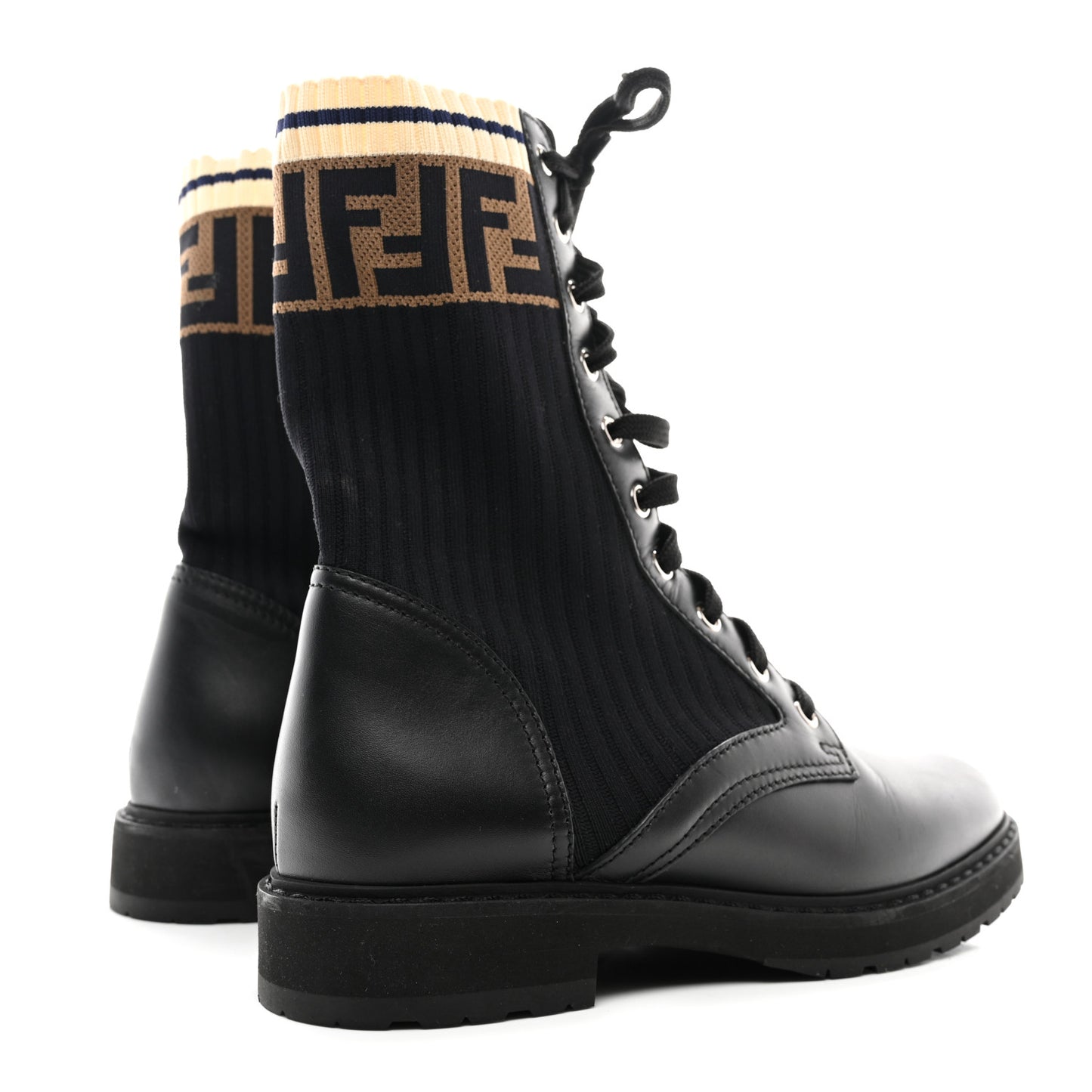 Calfskin Stretch Fabric Rockoko Biker Boots 38.5 Tobacco Black Marino