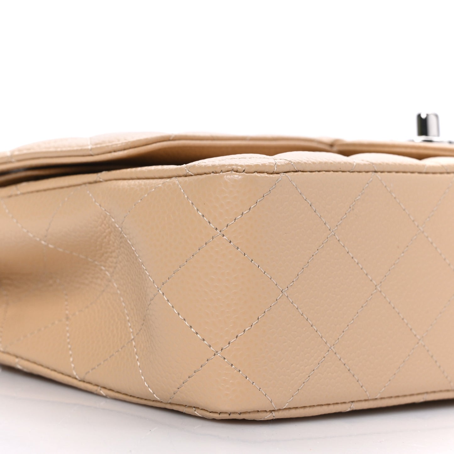 Caviar Quilted Medium Double Flap Beige