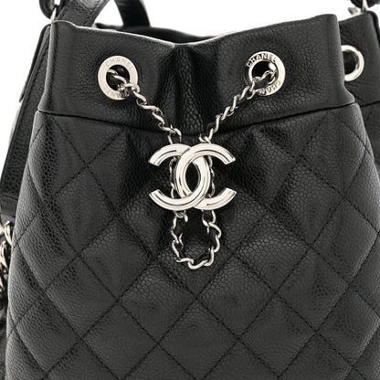 Chanel Caviar Flat Quilted CC Chain Bucket Drawstring Bag Black 8 of 10