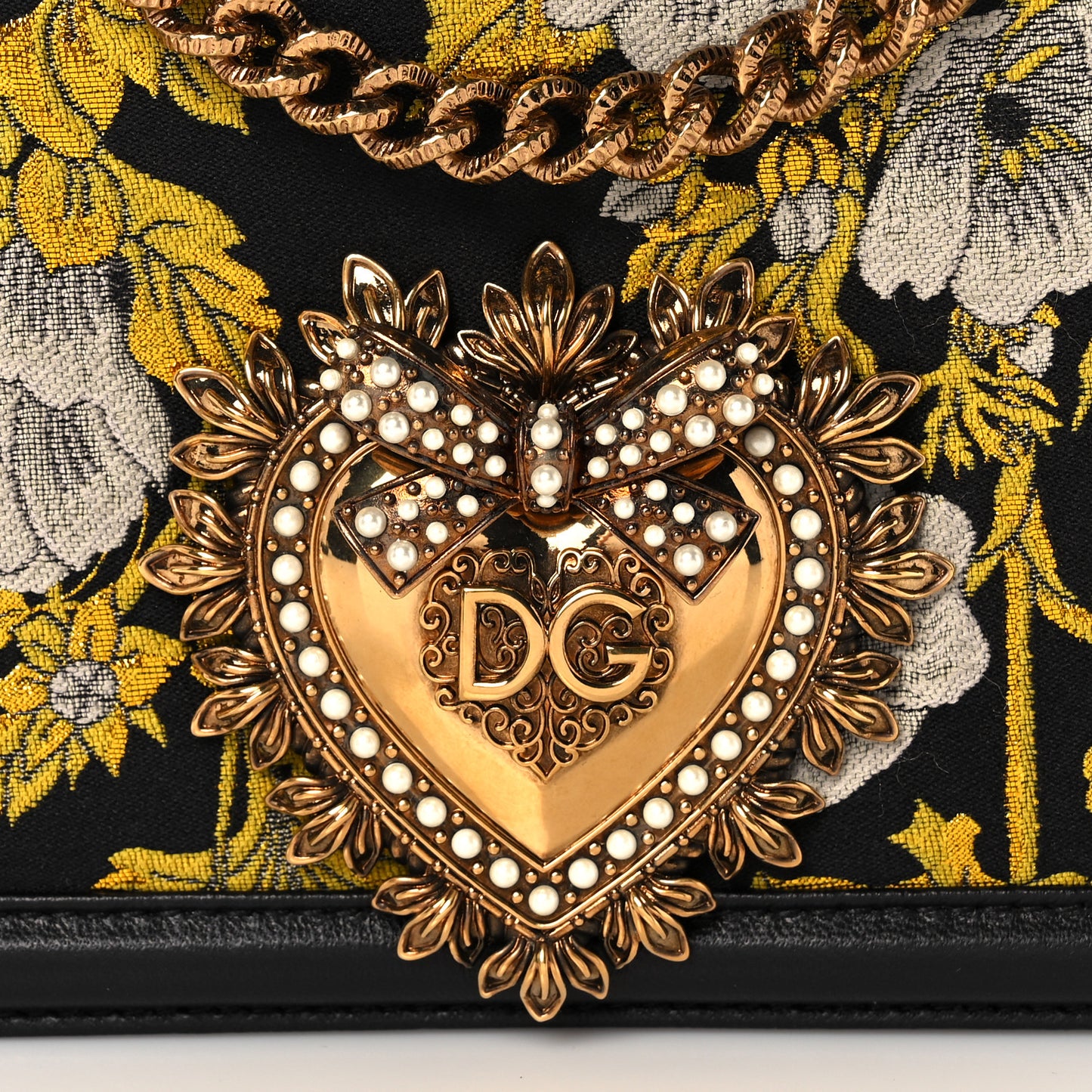 Floral Jacquard Smooth Calfskin Medium Devotion Crossbody Bag Yellow Black