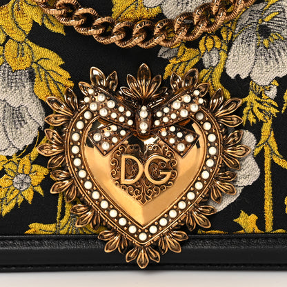 Dolce & Gabbana Floral Jacquard Smooth Calfskin Medium Devotion Crossbody Bag Yellow Black 7 of 13