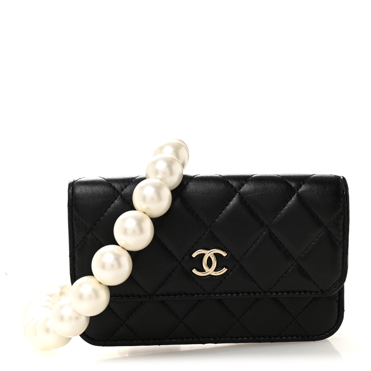 Chanel Calfskin Quilted Maxi Pearls Clutch With Chain Black 1 of 11