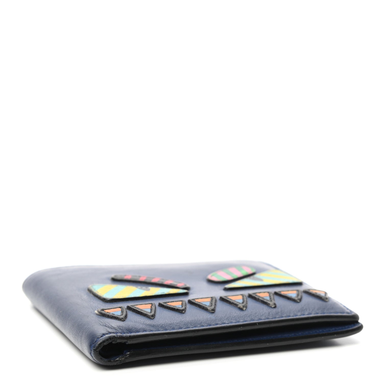 Fendi Vitello Elite Striped Eye Monster Bi-Fold Wallet Blue Multicolor 4 of 8
