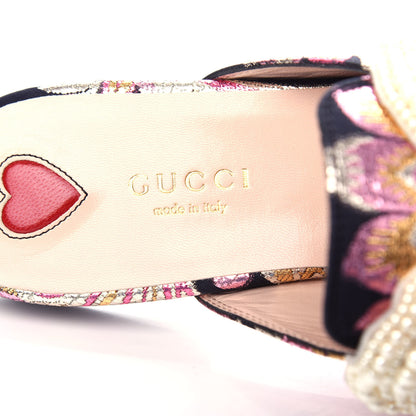 Gucci Iridescent Brocade Pearl Bow Womens Princetown Slippers 37.5 Black Pink 8 of 11