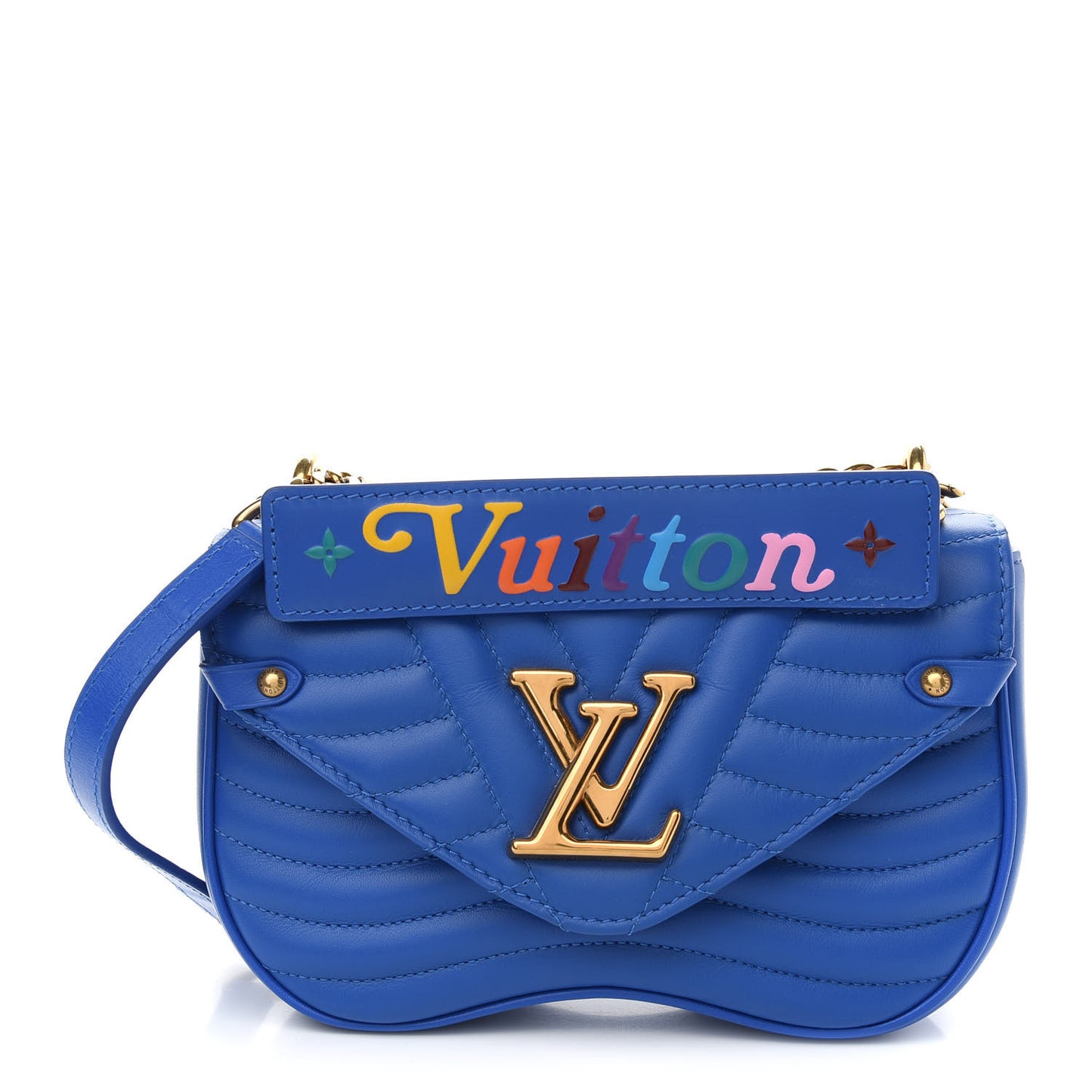 Calfskin New Wave Chain PM Blue Neon