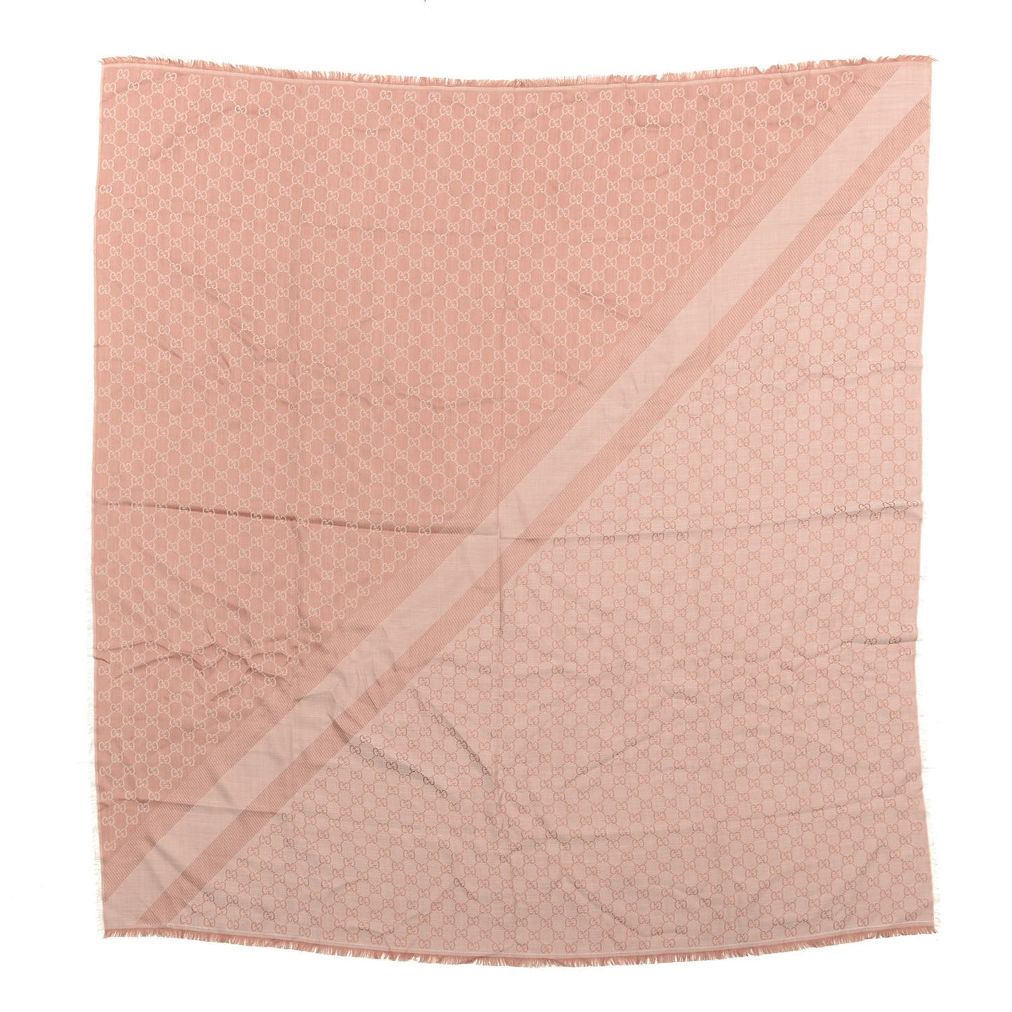 Wool Silk Monogram GGWeb Fringe Shawl Rose Ivory