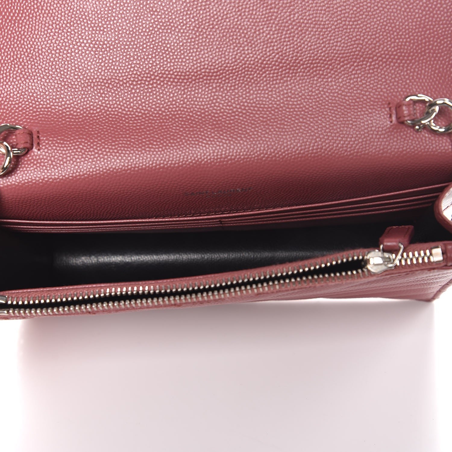 Saint Laurent Grain De Poudre Matelasse Chevron Monogram Envelope Chain Wallet Blush Fonce 5 of 7